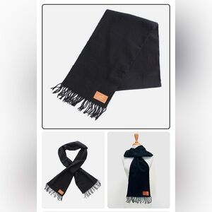 Coach Black Wool Scarf with Fringe